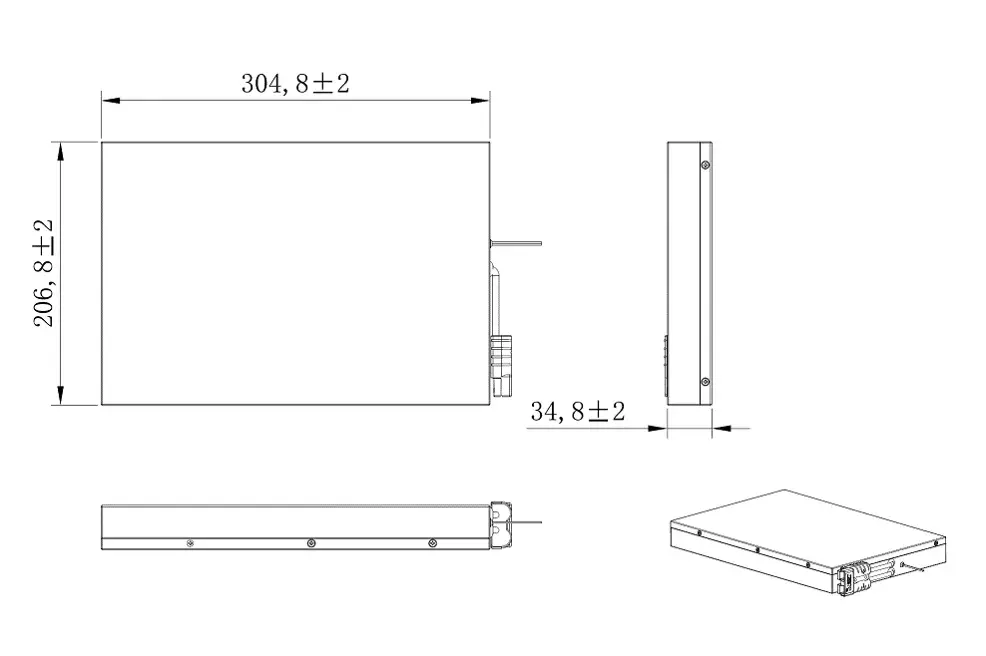 25.6V 6Ah 2D Dimension Diagram