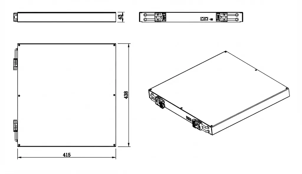 48V 12Ah 2D Dimension Diagram