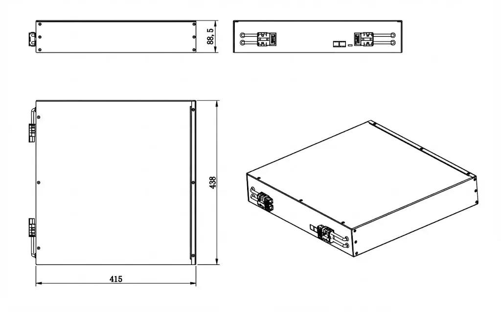48V 28.8Ah 2D Dimension Diagram