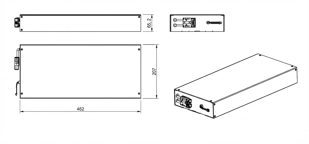 76.8V 9Ah 2D Dimension Diagram