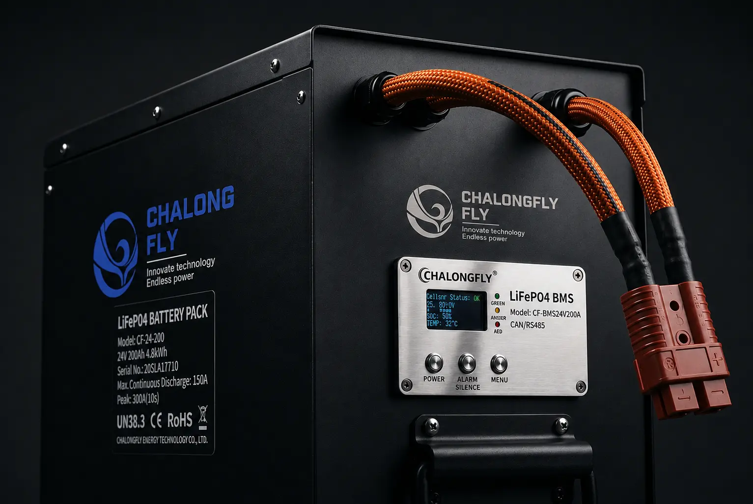 Custom Chalongfly LiFePO4 battery pack with Anderson connectors and smart BMS for aerial work platforms