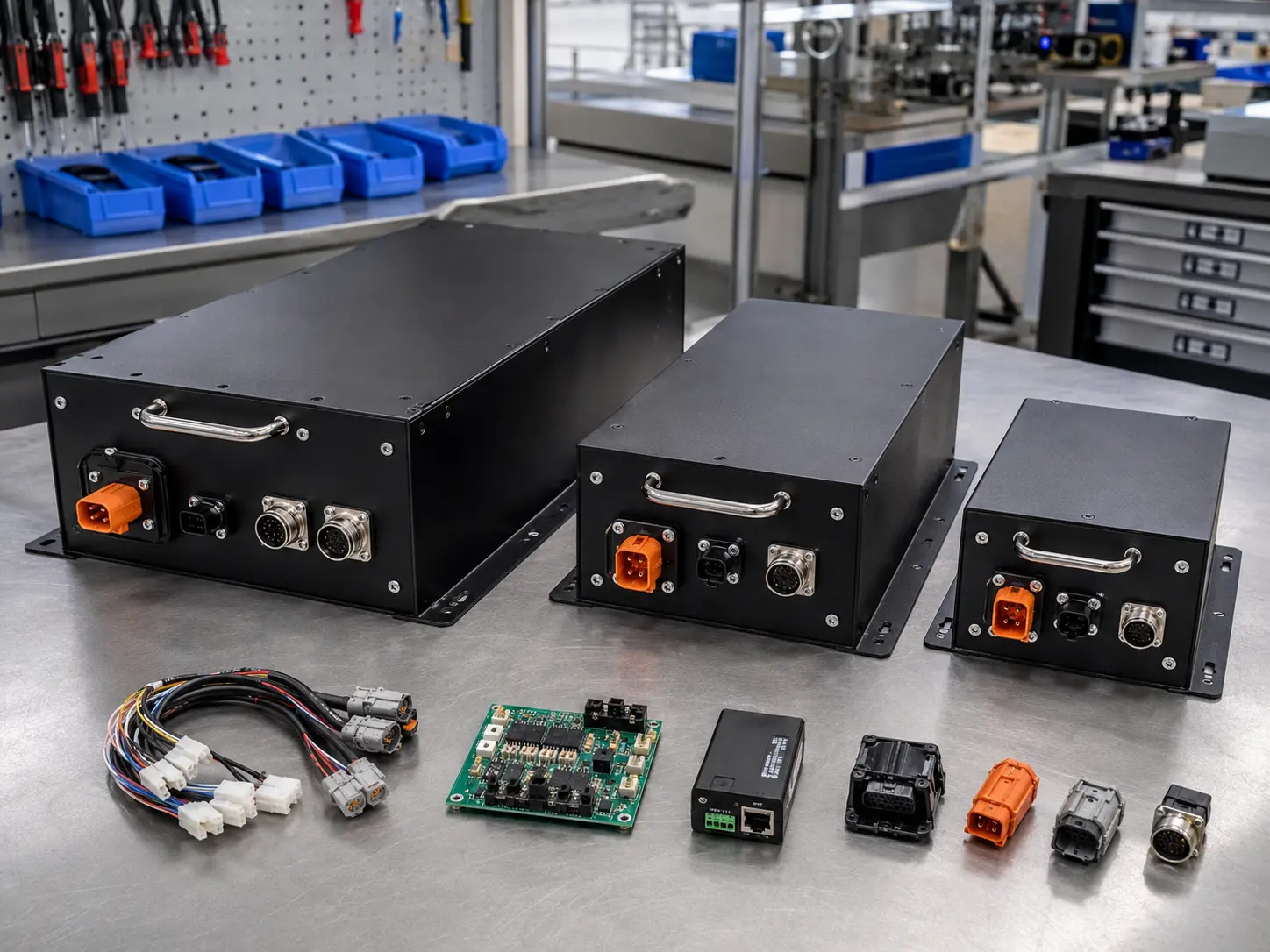 Custom LiFePO4 battery pack OEM configurations with connectors BMS wiring harness and enclosure options