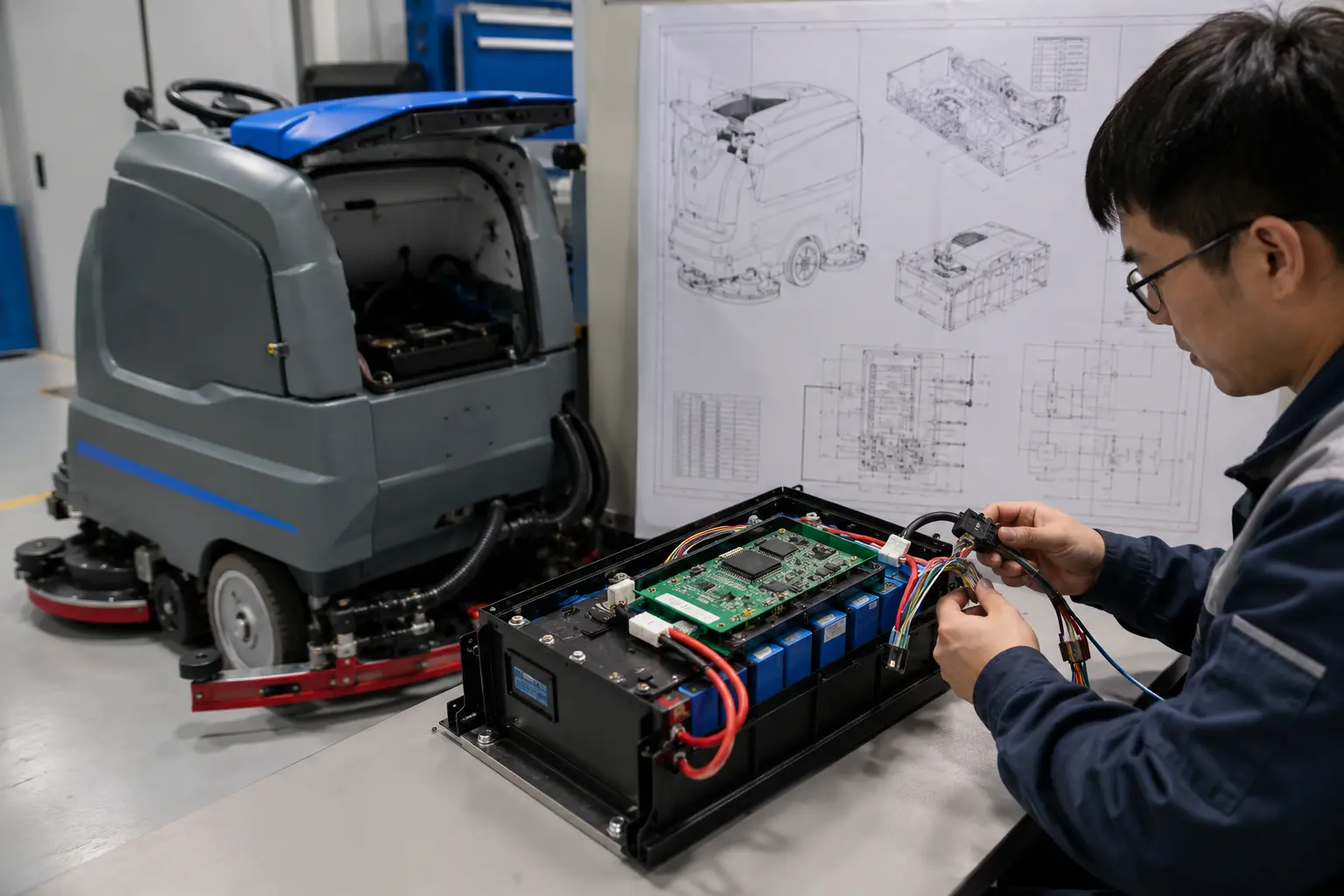 Custom LiFePO4 floor scrubber battery pack designed for OEM cleaning equipment manufacturers