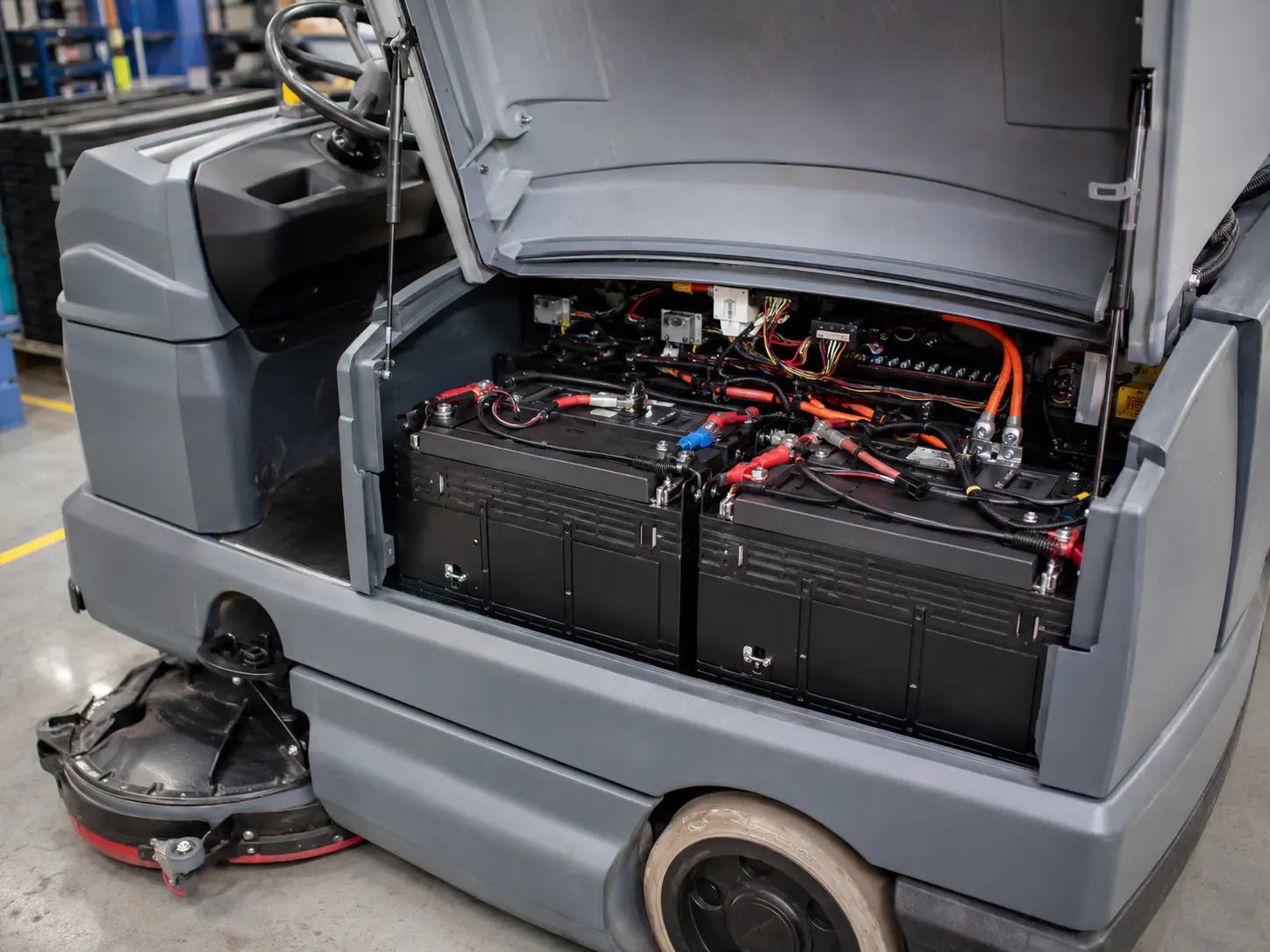 LiFePO4 battery pack installed in a floor cleaning machine for commercial cleaning equipment